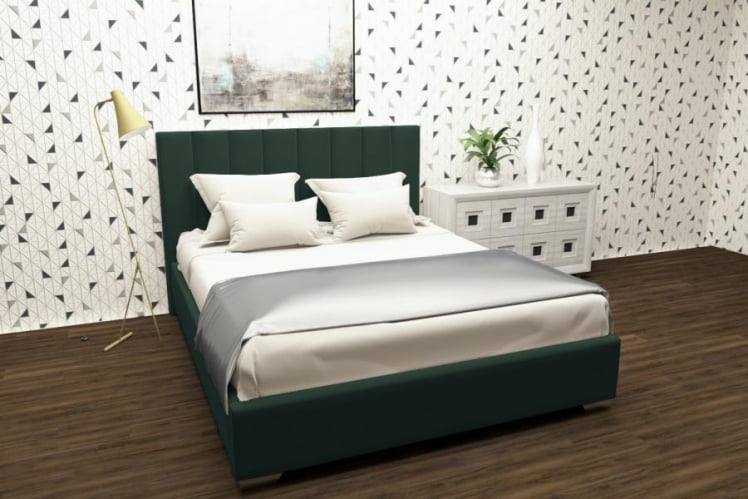 Мягкая интерьерная кровать Терра с ортопедическим основанием Цвет фасада: Зеленый; Материал фасада: Металл/Велюр; Спальное место: 1600х2000 мм_0