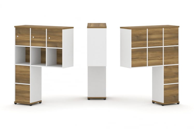 Надставка на стол высокая односторонняя + задняя стенка (8 шт.) + блок с 2-мя ящиками (2 шт.) + распашной фасад (3 шт.) CONCEPT CN.ONV-006 Сандал Янтарный Белый бриллиант Черный  металл_0