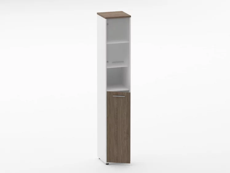 Шкаф 5 узкий верх стеклянная дверь, низ закрытый, с нишей Deka 10.23.20Л Дуб Верцаска/Белый_1