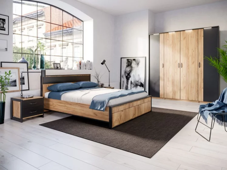 Шкаф двухстворчатый с комбинированными дверями и паспарту Техно 041 Дуб Золотой Черный_3