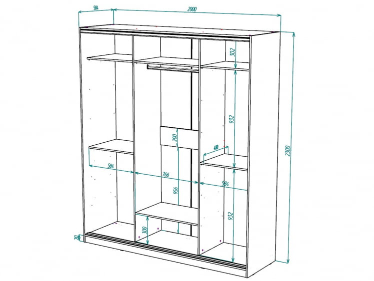 Шкаф-купе 3-х дверный Виктория 2000х584х2300, Дуб сонома светлый 20ДЗДЗДЗ-ЯЯПП-Дсс 310-3310_2