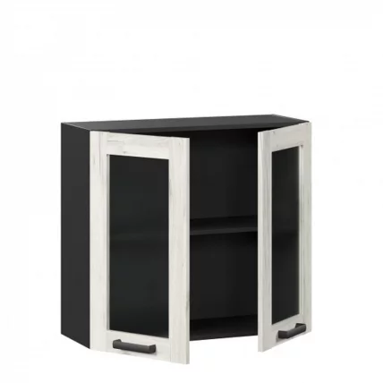 Шкаф кухонный 800 со стеклом Винченца ЛД 234.360.000.080 Черный Дуб Крафт белый_1