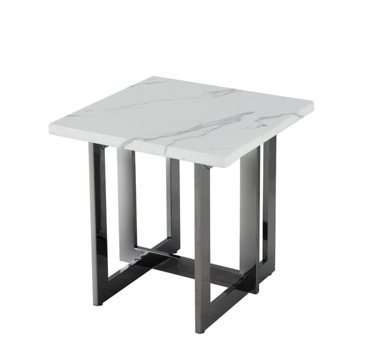 Журнальный столик Нэйтан 61*61 белый мрамор сталь Темный хром_0