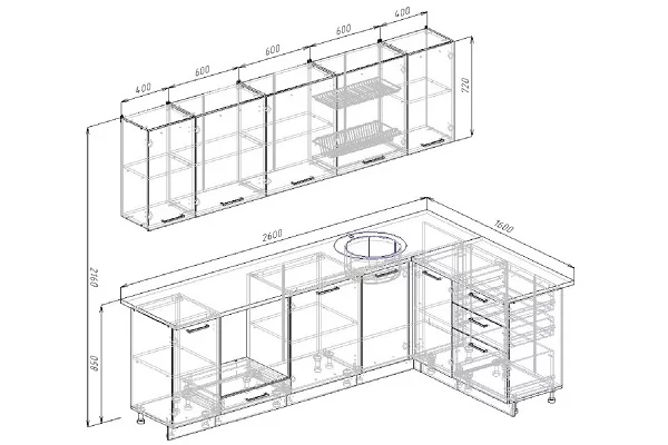 Гарнитур кухонный угловой 2600 Жемчуг 2600х1600_1