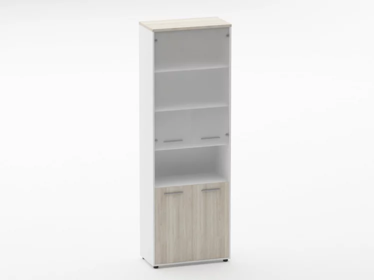 Шкаф 5 широкий верх стеклянная дверь, низ закрытый, с нишей Deka 10.23.181 Дуб Сантана светлый/Белый_0