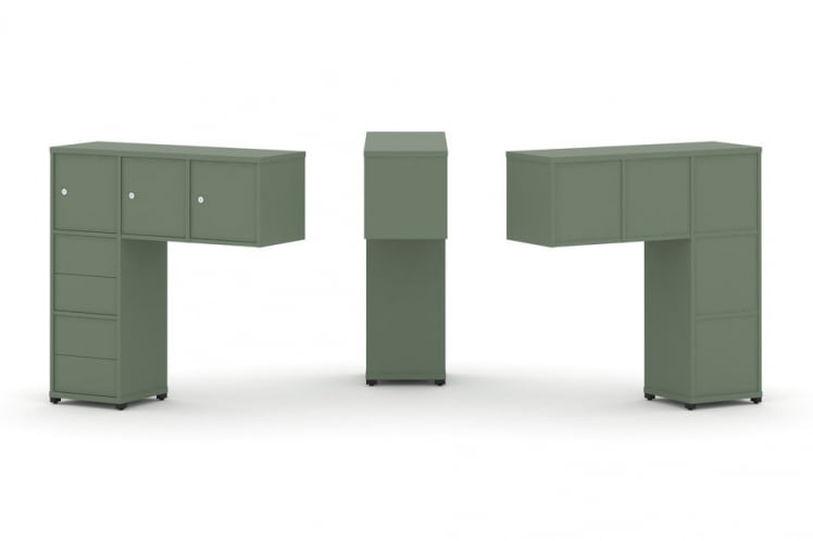 Надставка на стол низкая односторонняя + задняя стенка (5шт.) + блок с 2-мя ящиками (2шт.) + распашной фасад (3 шт.) CONCEPT CN.ONN-005 Кобо Черный металл_0