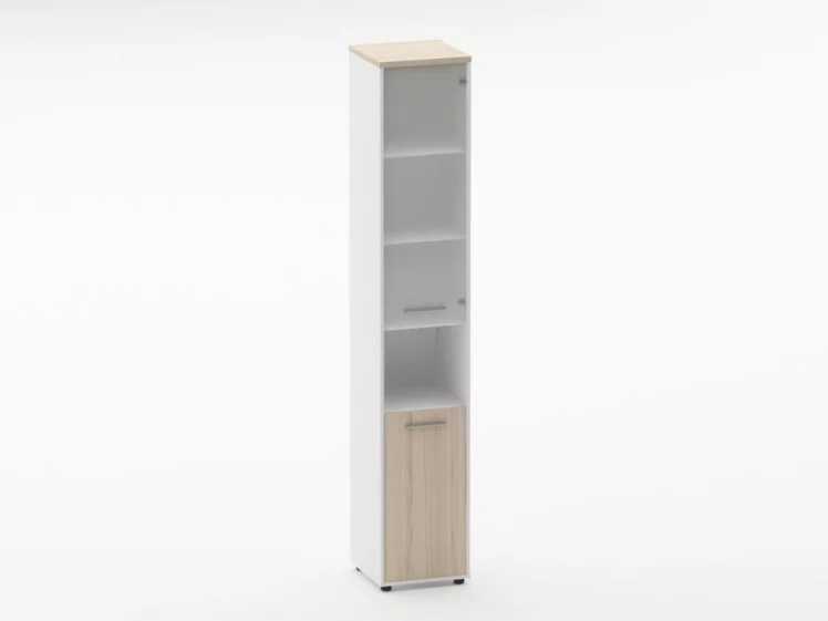 Шкаф 5 узкий верх стеклянная дверь, низ закрытый, с нишей Deka 10.23.18Пр Туя/Белый_0