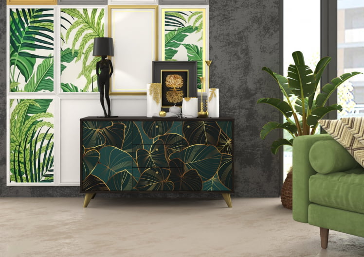 Комод Фьюжн КМ-003 АРТ Угольный камень/GOLDEN FOREST_2