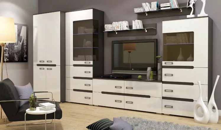 Гостиная Виго со шкафом Венге Белый глянец_0