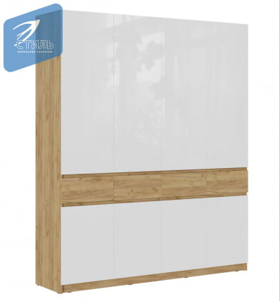 Шкаф 4створчатый Бостон ШК-004 Дуб крафт золотой/Белый глянец_0