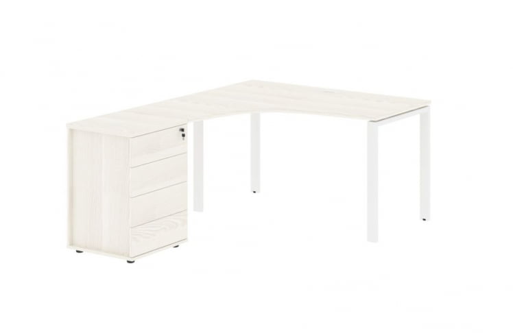 Стол эргономичный с тумбой левый EDIS EUCET 1318 L Ясень Траун Белый_0