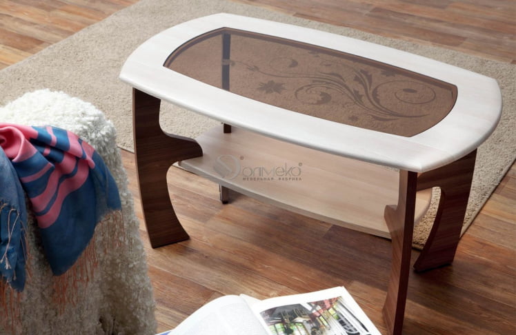 Стол журнальный Маджеста-3 с пескоструйным рисунком Венге/Клен Азия_0