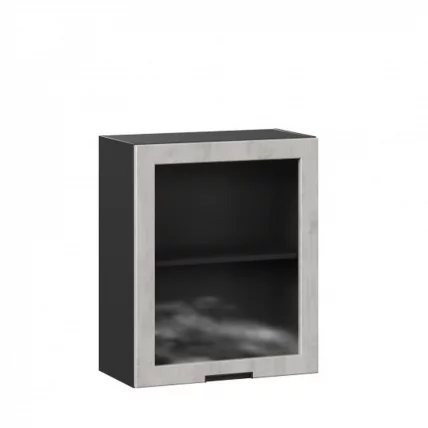 Шкаф кухонный 600 со стеклом Джамис ЛД 296.350.000.063 Черный Белый камень_0