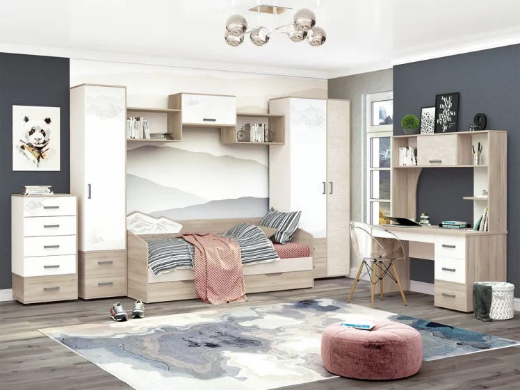 Набор подростковой мебели Эверест 1 Дуб Кронберг/Белый шпон/Плаза Стоун_0