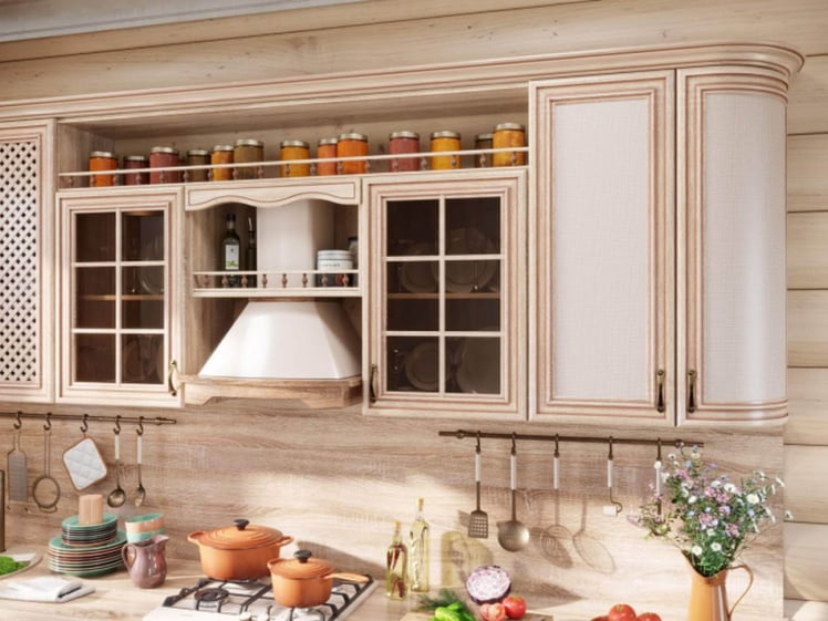 Шкаф кухонный 450 со стеклом Кантри ЛД 235.572.000 Сономе эйч светлая_1