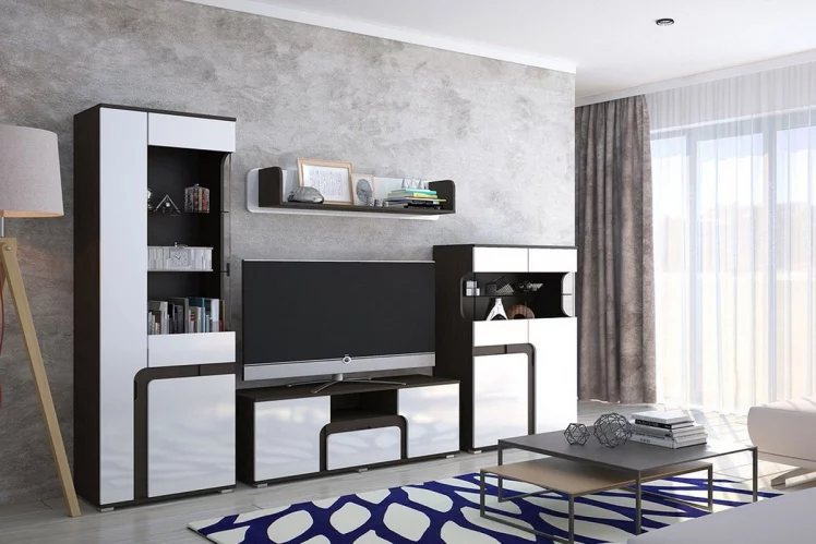 Гостиная Марсель со шкафом Венге Белый глянец_1