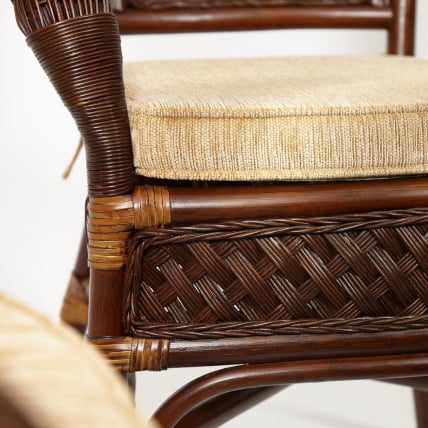 Комплект обеденный ANDREA GRAND (стол со стеклом+6 кресел+ подушки) Pecan Washed (античн. орех), Ткань рубчик, цвет кремовый_16