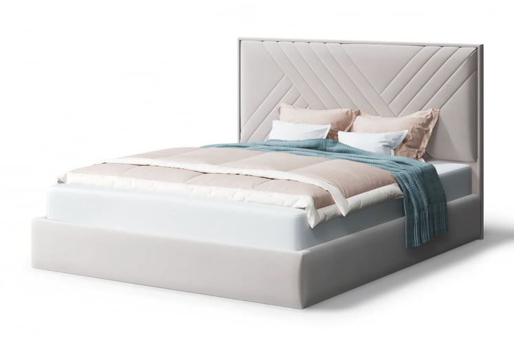 Кровать МИРА 2000*1800мм (без опор), велюр NEO 02 (бежевый), (б/основания, б/матраса)_0