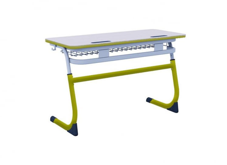Парта двухместная регулируемая по высоте СМАРТЙ с углом наклона столешницы и антивандальной полиуретановой кромкой (рост 3-5) Оливковый/Серый / SMARTY_0