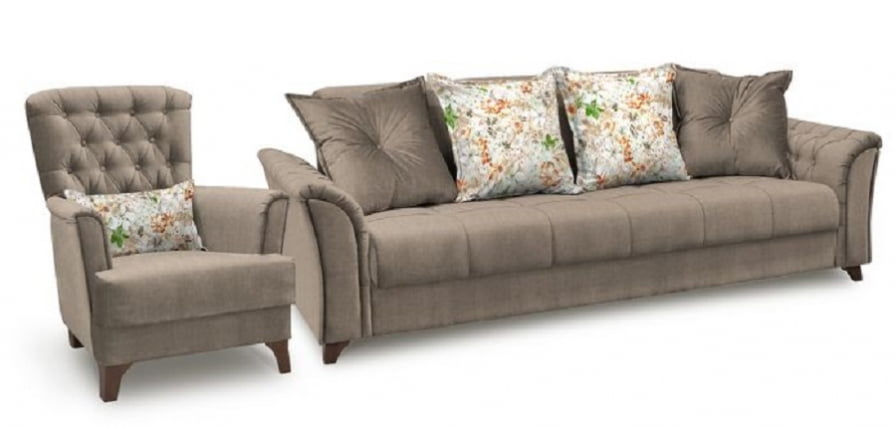 Диван-кровать Ирис ТД 960 Леко десерт (св-коричневый)/Коричневые цветы_0