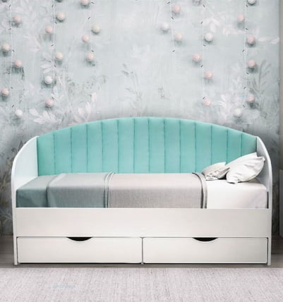 Кровать с продольной мягкой спинкой Софа №12 (800х1600) Дуб Крафт белый Велюр 009_1