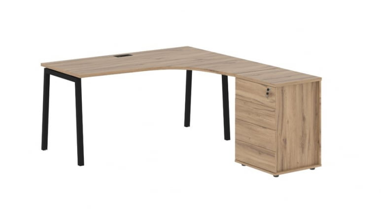 Стол эргономичный с тумбой (правый) EDIS ELCET 1518 R Дуб Денвер светлый Черный_0