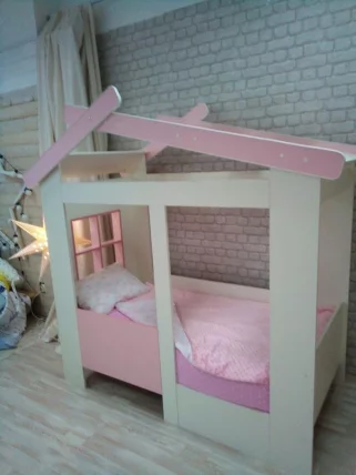 Кровать Теремок без ящика Белая-Розовая_1