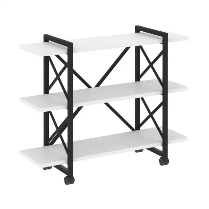 Стеллаж на колесных опорах - 3 полки LOFT  VR.L-MST.K-3.8V Металл черный Белый Бриллиант_0