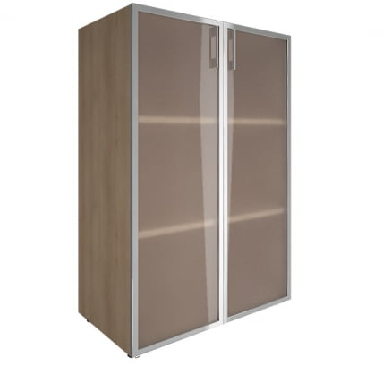 Шкаф книжный средний со стеклом в раме Lacobel без топа YALTALT-ST 2.4R white Снежная Платина_0