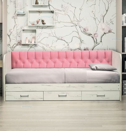 Кровать с продольной мягкой спинкой Софа №14 (800х2000) Дуб Крафт белый Велюр 006_1