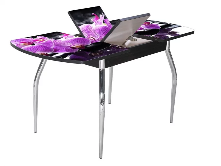 Стол раздвижной 1,45 Грация, СТЕКЛО, опоры изогнутые ХРОМ, Венге/R045_0