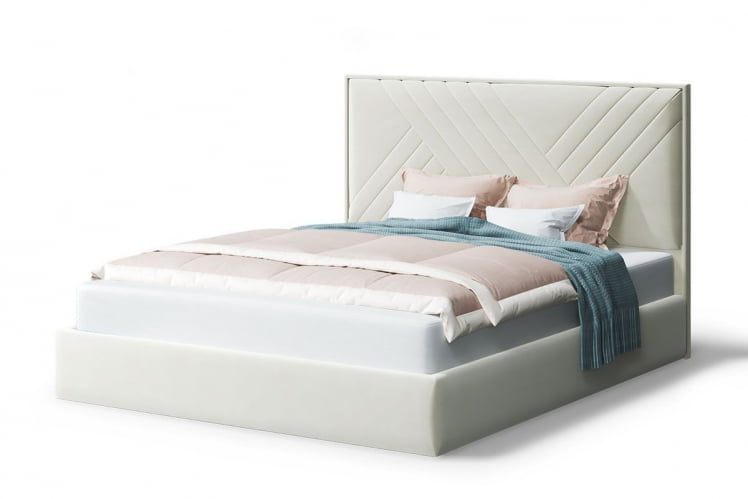 Кровать МИРА 2000*1800мм (без опор), велюр Бренди лайт 02 (серо-белый), (б/основания, б/матраса)_0