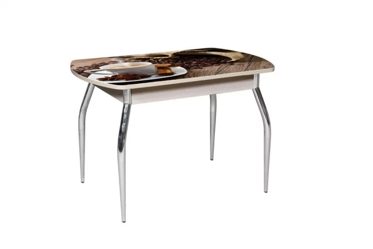 Стол нераздвижной 1,1 Грация, СТЕКЛО, опоры изогнутые ХРОМ, Беленый дуб/R012_0