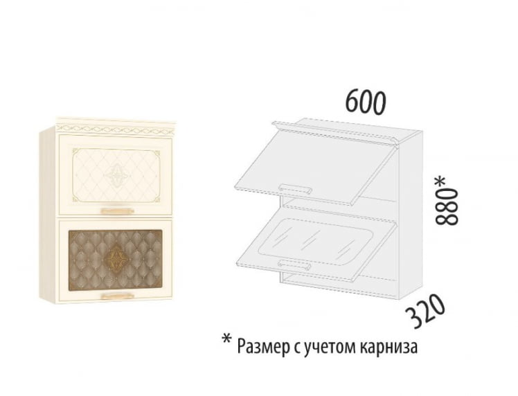 Шкаф-витрина кухонный (с системой плавного закрывания) Милана 23.08.1 Сосна Астрид/Ваниль_1