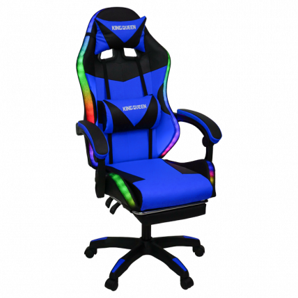 Кресло 1209 KINGQUEEN, цвет черный/синий с подсветкой, 1209-black-blue-mass-led_0
