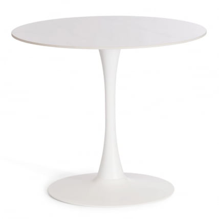 Стол обеденный Tulip/Тулип столешница керамика (глянцевая) / опоры металл, белый/белый, 90х75 см_0