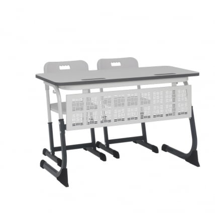 Парта двухместная регулируемая по высоте СМАРТЙ ПЛУС  с антивандальной  полиуретановой кромкой (рост 5-7) Антрацит/Белый/Серый / SMARTY PLUS_1