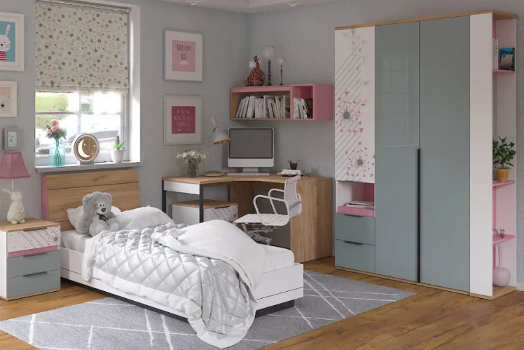 Кровать 900 Урбан ЛД 528.010.000 Дуб золотой/Чёрный/Белый/Розовый_1