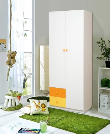 Шкаф 2-х дверный с ящиками Радуга Белый/Оранжевый/Лайм_0
