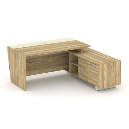 Стол руководителя с опорной тумбой, правый Corner COR.SRT-18(R) Гикори Песочный Ваниль_1