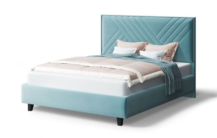 Кровать МИРА 2000*1400мм (на опорах), велюр NEO 22 (бирюзовый), (б/основания, б/матраса)_0