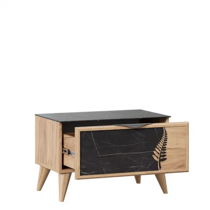 Тумба прикроватная Шелли правая с декоративным щитом Камень Пьетра чёрный_2