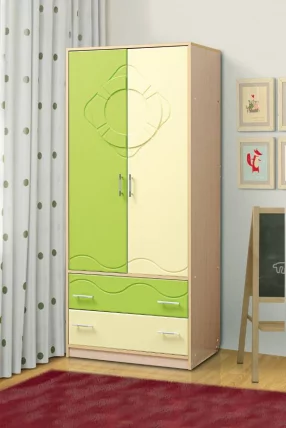Шкаф 2-дверный Юниор-12.1 МДФ матовый Дуб молочный/Светло-зеленый/Ваниль_0