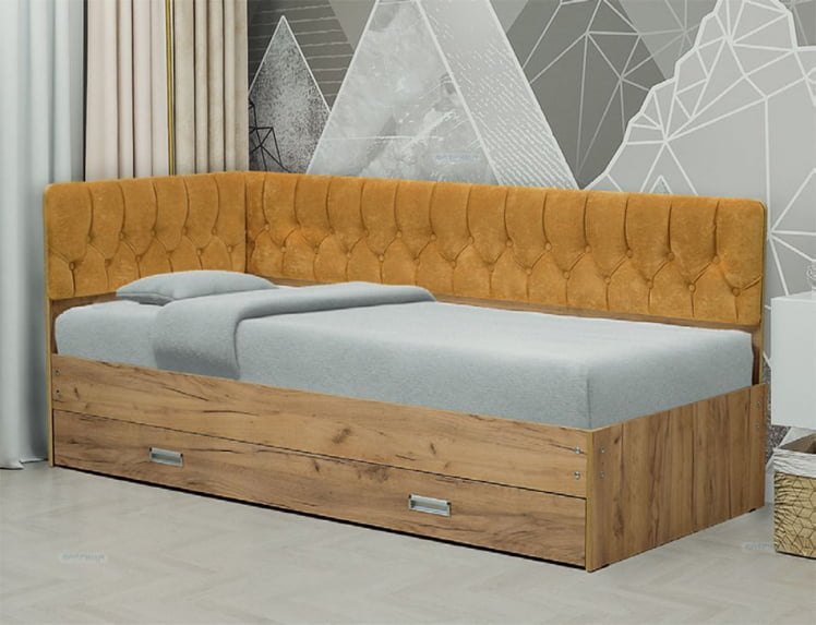 Кровать с продольной мягкой спинкой (левая) Софа №16 (800х2000) Дуб Крафт белый Велюр 321_0