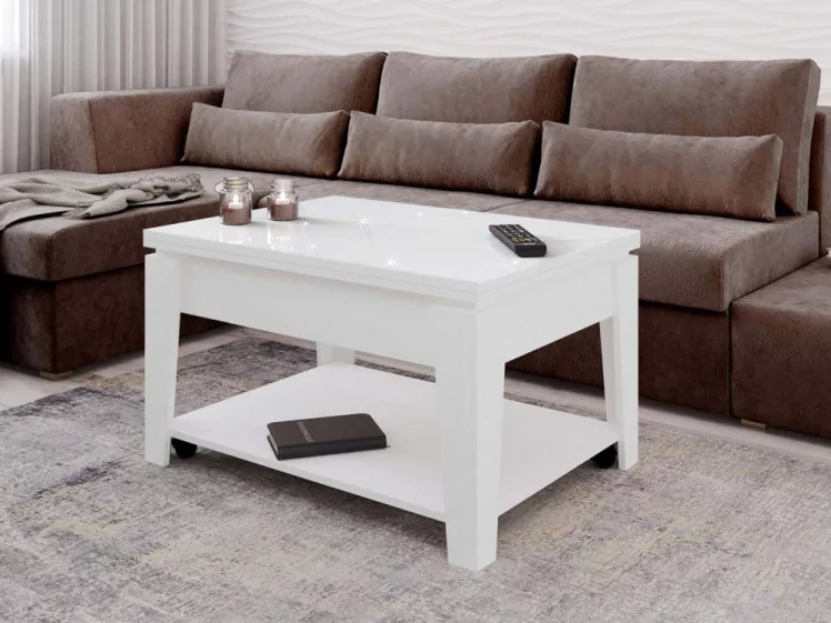 Журнальный стол-трансформер Агат-34 (01) Белый шпон_3