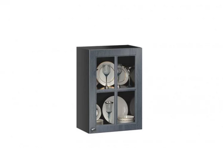 Шкаф кухонный 500 со стеклом Тип 2 Мокка ЛД 274.340.000.155 Черный Дуб фактурный антрацит_0