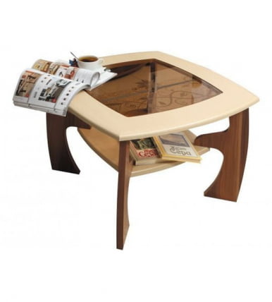 Стол журнальный Маджеста-1 с пескоструйным рисунком Ясень Шимо темный/Ясень Шимо светлый_0