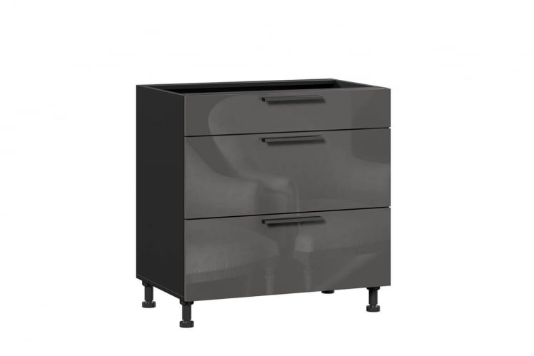 Тумба кухонная 800 с 3 ящиками ЛЮКС (5) Герда ЛД 279.200.000.081 Чёрный/Антрацит глянец_0