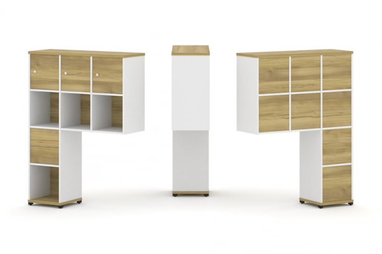 Надставка на стол высокая односторонняя + задняя стенка (8 шт.) + распашной фасад (3 шт.) + блок с 2-мя ящиками (1 шт.) CONCEPT CN.ONV-004 Дуб Винченцо Белый бриллиант Черный металл_0