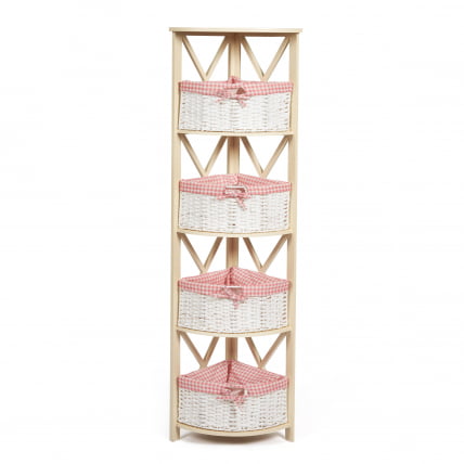 Угловая этажерка Secret De Maison ANGULAIRE 4 ( mod. PE-05 ) paulownia, мдф, 34x34x158см, butter white (слоновая кость), ткань - красная клетка_0